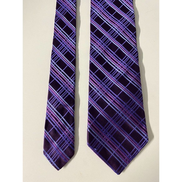 Ted Baker Neck Tie Striped Check Purple Pink Silk 59" 3.5" - Picture 3 of 7